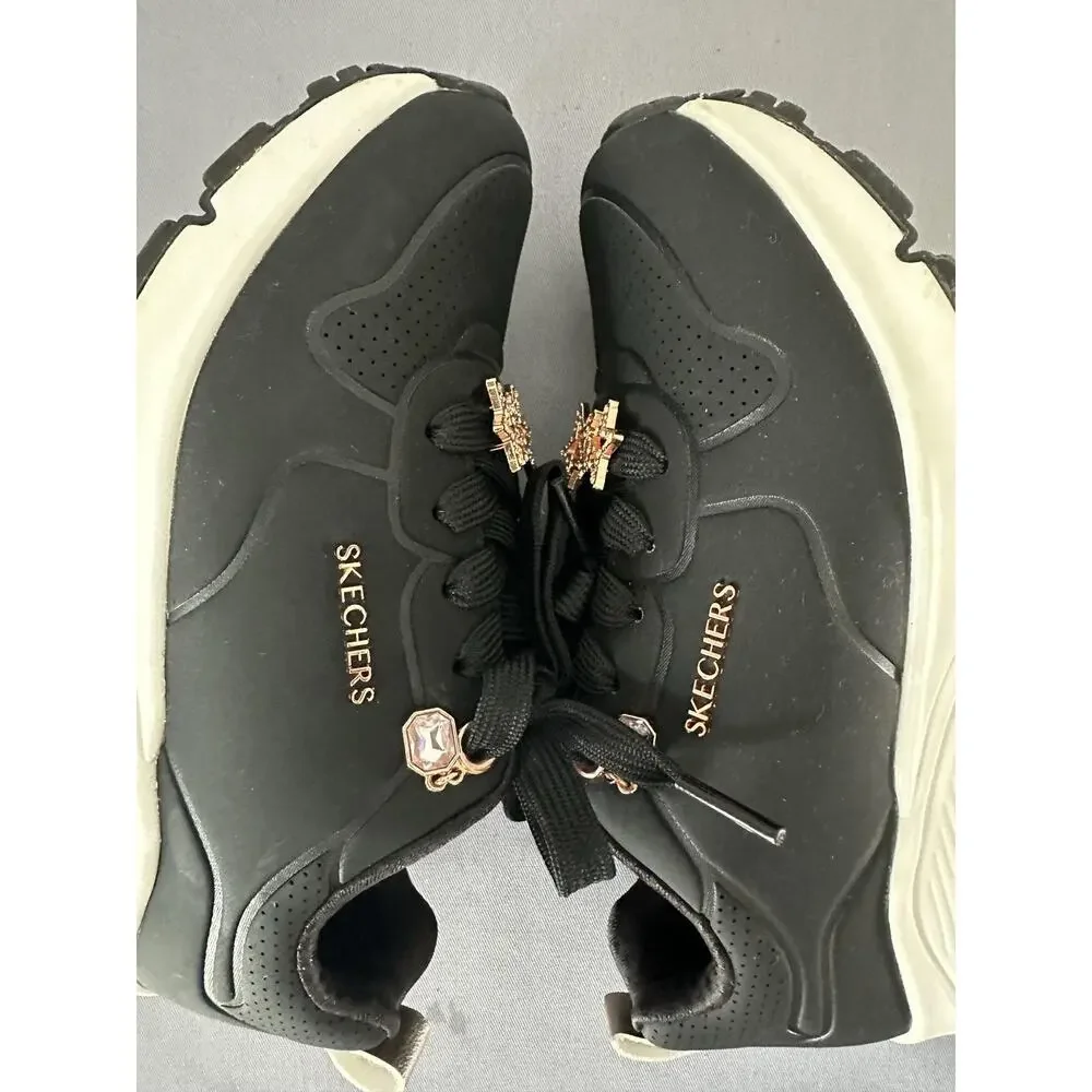 Skechers Memory Foam Shoes Girls Size 1 Black Rhinestone Star Sneakers 310562L